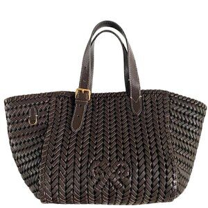 Anya Hindmarch Neeson Small Square Tote Handbag Bag brown capra leather woven